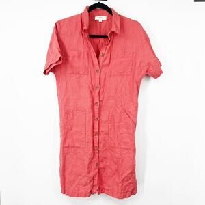 Sauths Button Front Short Sleeve Dress 100% Linen